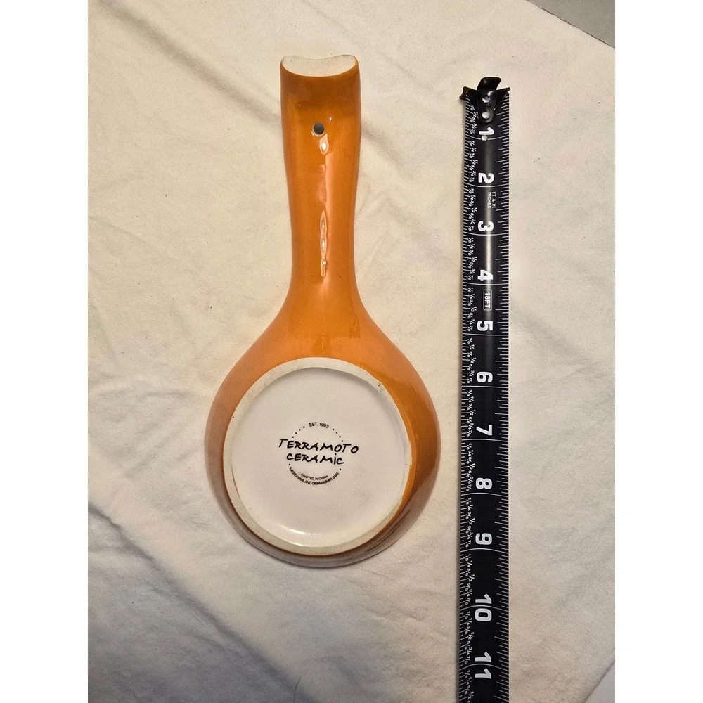 Terramoto Ceramic Halloween Boo Spoon Rest Black Orange White Glossy 9.5 Inch
